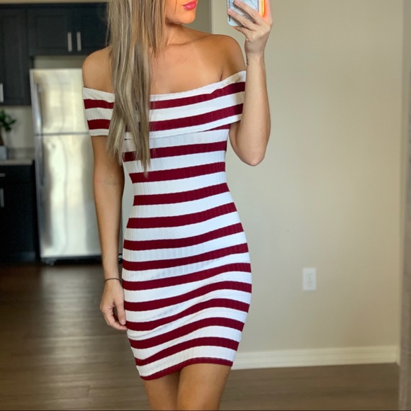 -Anthropologie New Striped Off Shoulder Dress- - Picture 5 of 7